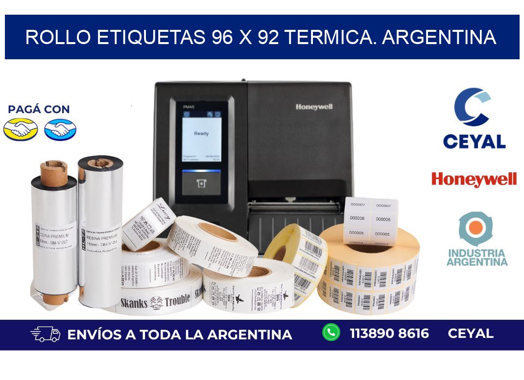 Rollo etiquetas 96 x 92 termica. Argentina