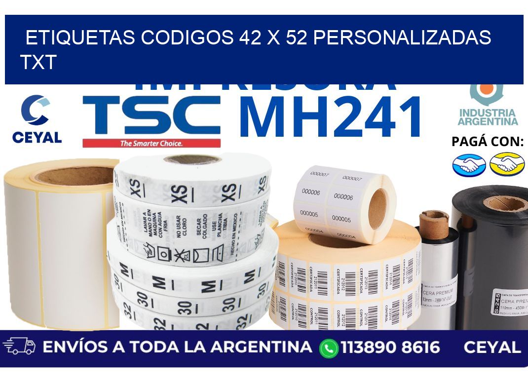 etiquetas codigos 42 x 52 personalizadas txt