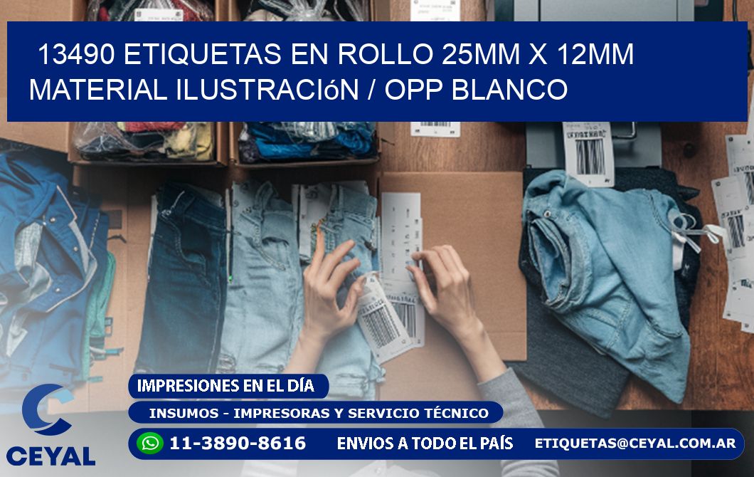 13490 Etiquetas en rollo 25mm x 12mm material Ilustración / OPP Blanco