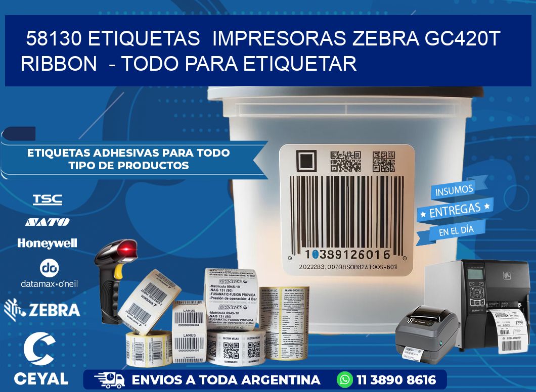 58130 etiquetas impresoras zebra gc420t ribbon - Todo para Etiquetar