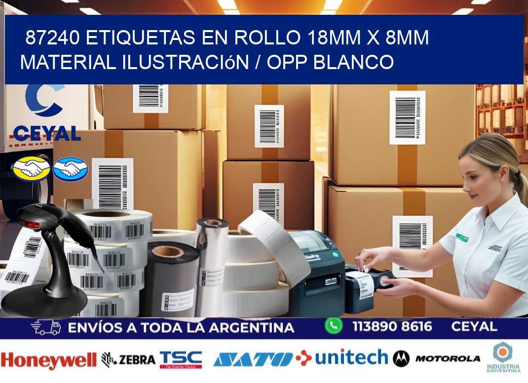 87240 Etiquetas en rollo 18mm x 8mm material Ilustración / OPP Blanco