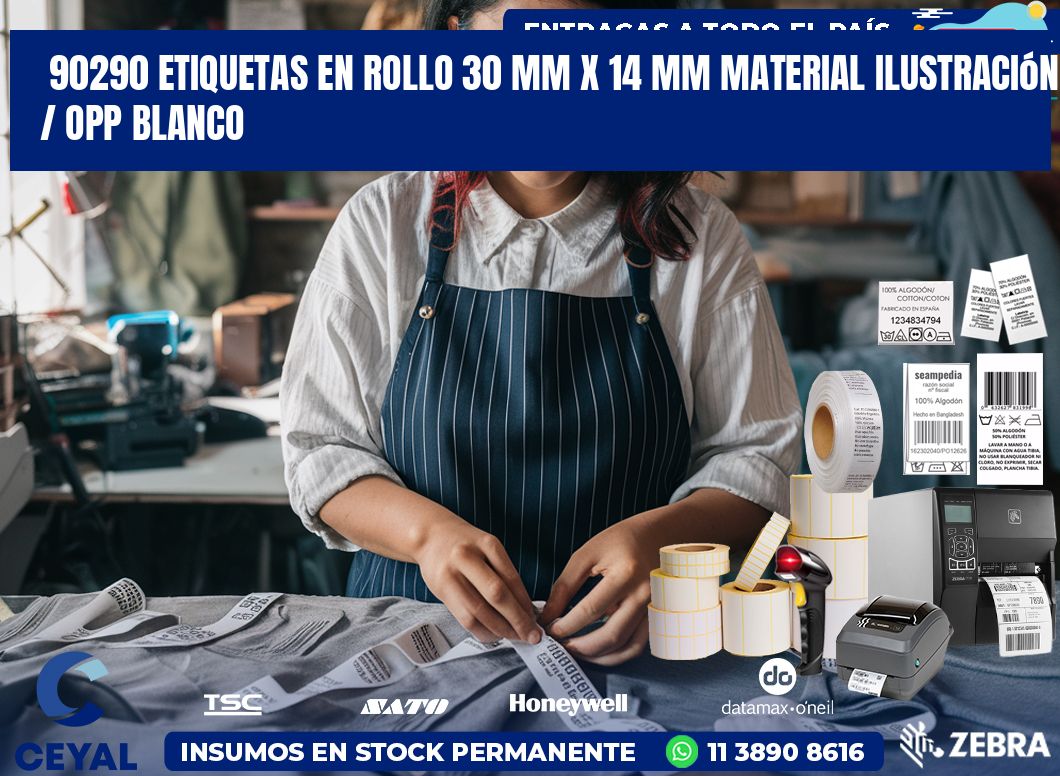 90290 Etiquetas en rollo 30 mm x 14 mm material Ilustración / OPP Blanco